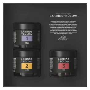 gaveske fra Blow lakrids der inkludere 3 btter med lakrids stykker