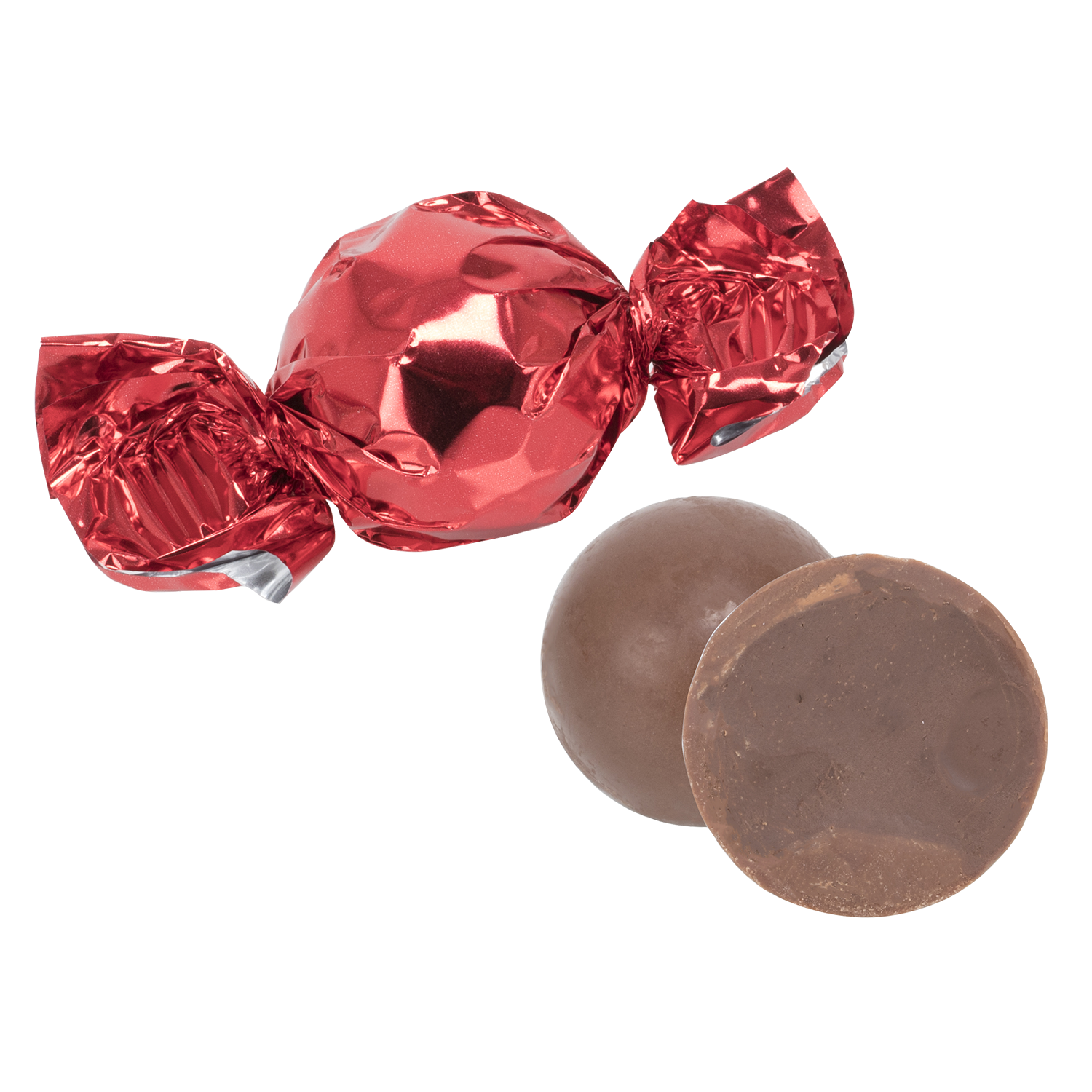 Se Chokolade kugler, lys, rød folie 1000g hos Teogkaffesalonen.dk