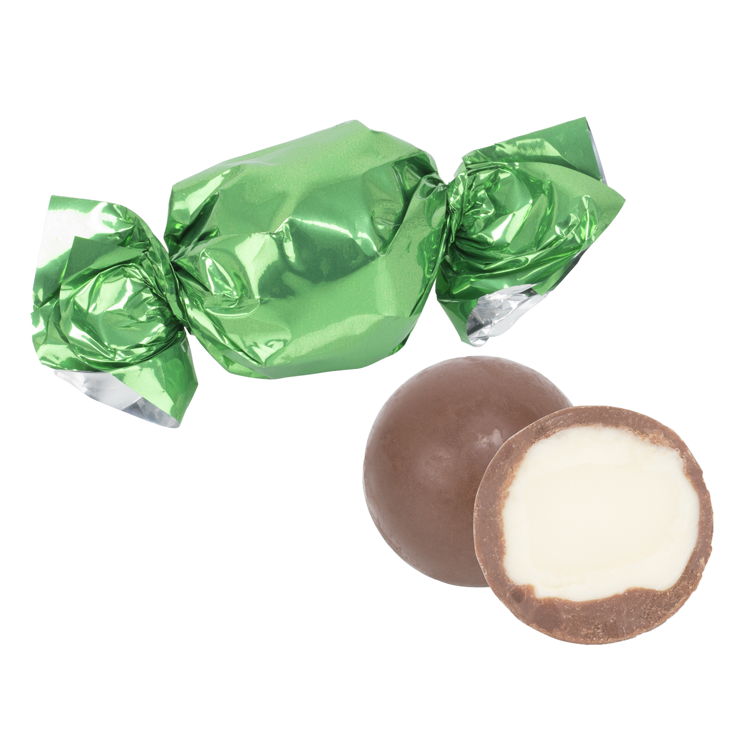 Se Chokolade kugler, kokos, grøn folie 100g hos Teogkaffesalonen.dk