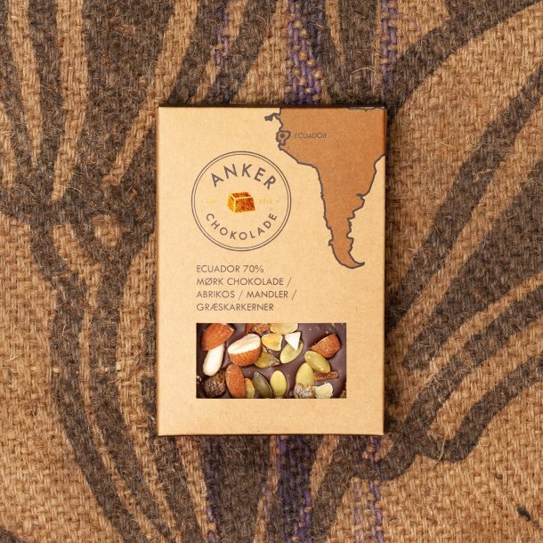 100gr Plade - Ecuador 70% mrk chokolade / abrikos / mandler / grskarkerner