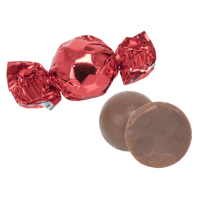 Chokolade kugler, lys, r�d folie 1000g 