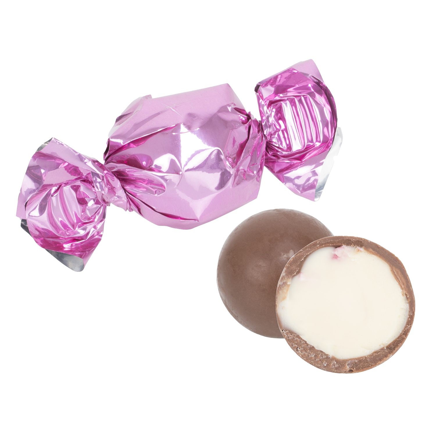 Chokolade kugler, jordbrsmag, pink folie 1000g 