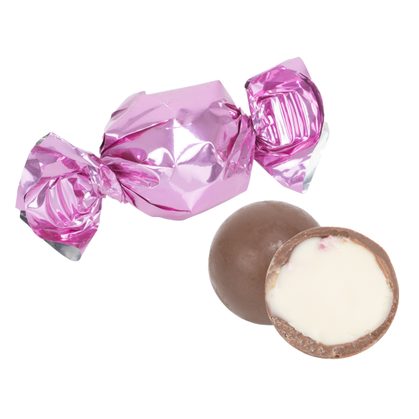 Chokolade kugler, jordbrsmag, pink folie 1000g 