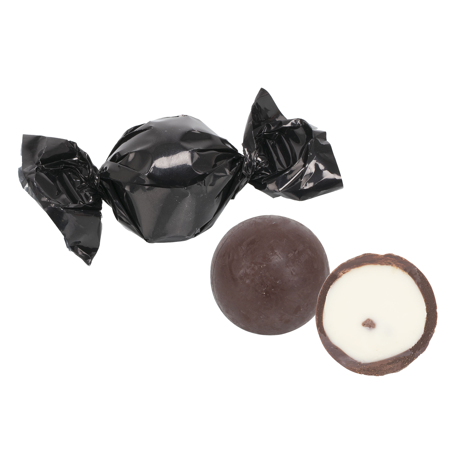 Chokolade kugler, straciatella, sort folie 1000g 