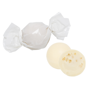 Hvidchokolade kugler m. knas, hvid folie 100g 