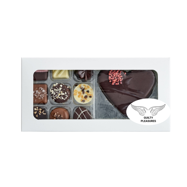 9 stk. Luksus chokolade &amp; 1 stk. marcipanhjerte 145 g.