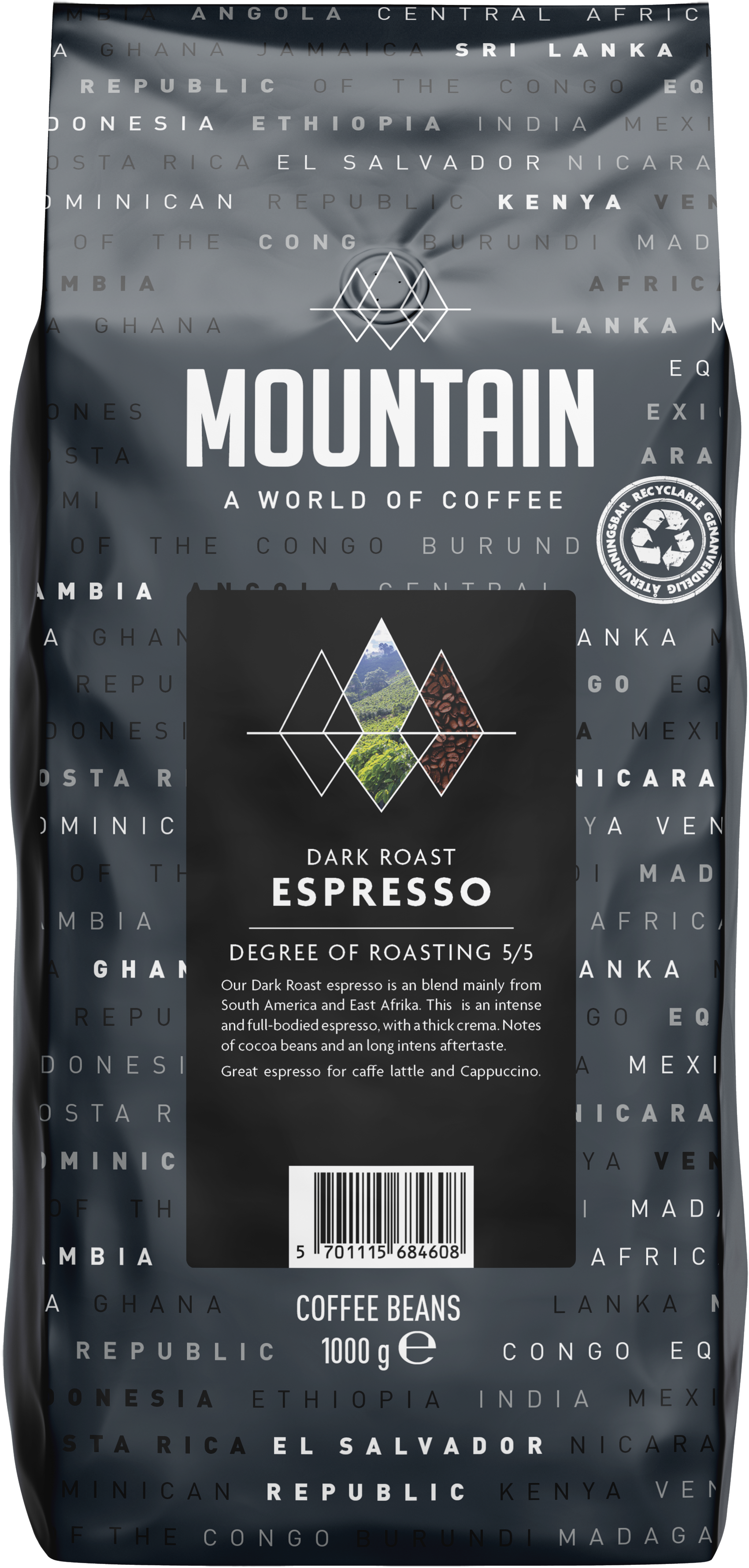 MOUNTAIN Espresso Dark Roast, Hele bnner, 1 kg