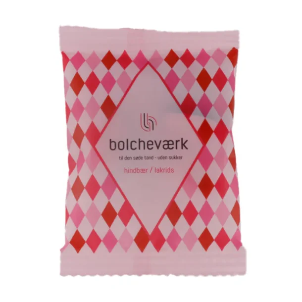 Flowpack Bolchev�rk, Sukkerfri - Hindb�r, lakrids, 12 g